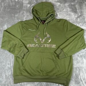 Real Tree Green Hoodie Camo Logo Deer Antler Mens Fleece Large *Read